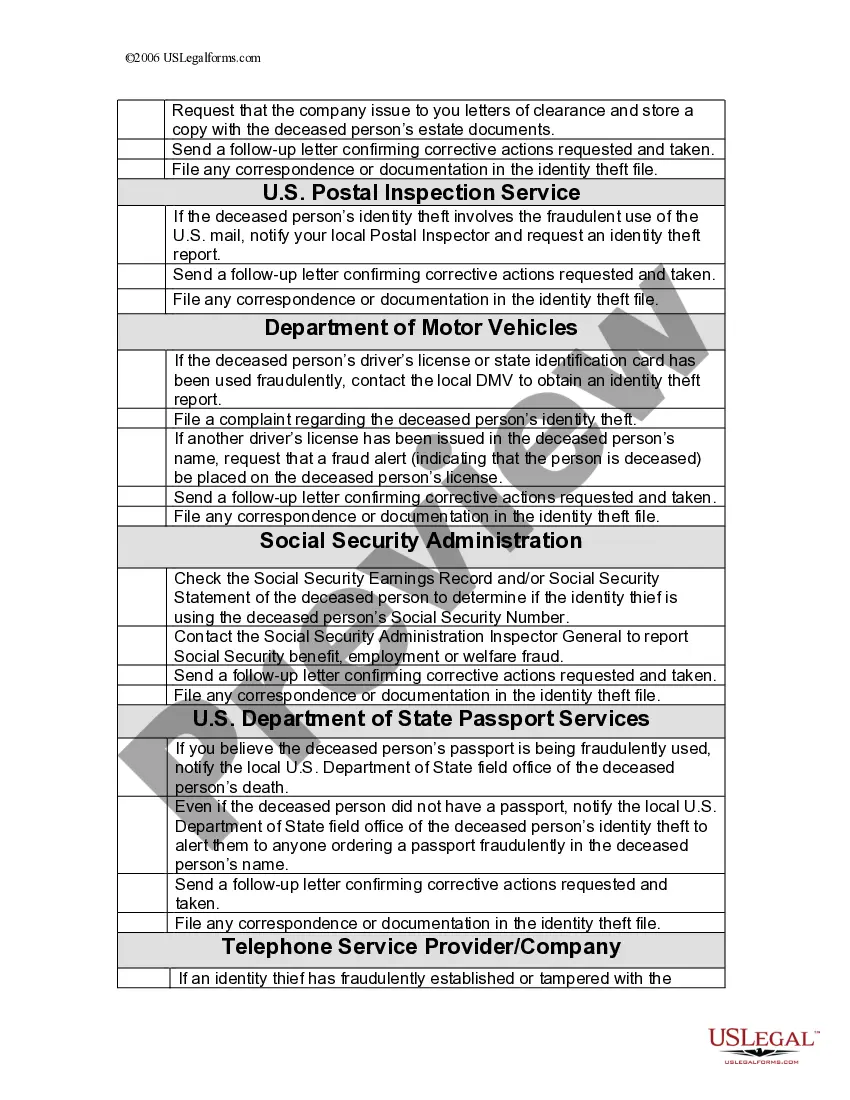Get Checklist for Remedying Identity Theft of Deceased Persons Preview Checklist for Remedying Identity Theft of Deceased Persons