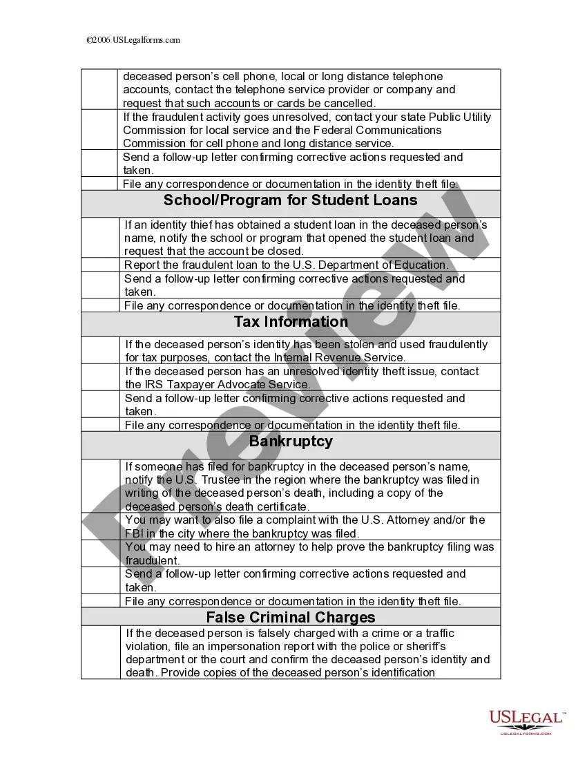 Get Checklist for Remedying Identity Theft of Deceased Persons Preview Checklist for Remedying Identity Theft of Deceased Persons