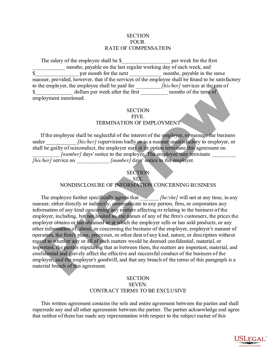 page 1 Employment Agreement with a Residential Construction Manager - Field Supervisor preview