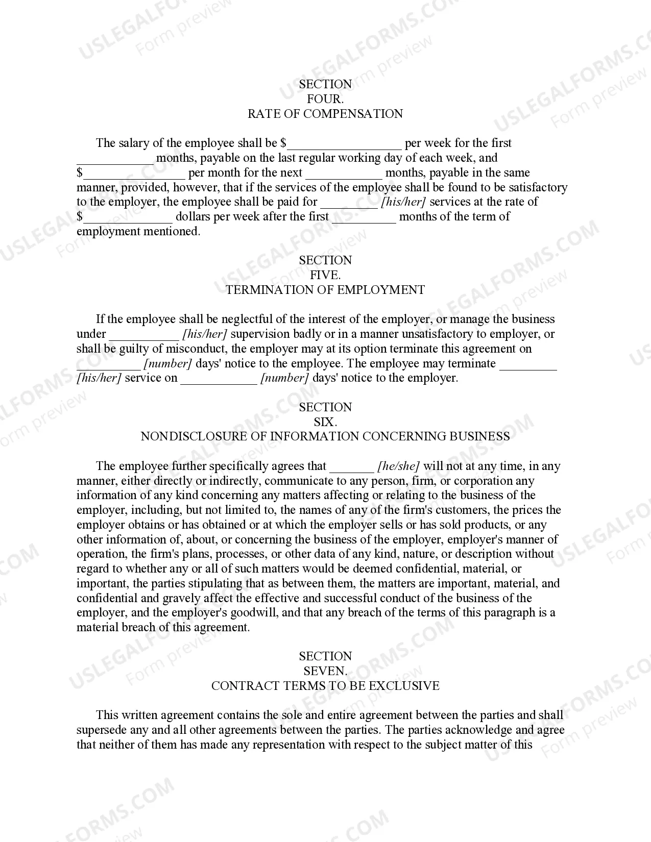 Preview Employment Agreement with a Residential Construction Manager - Field Supervisor