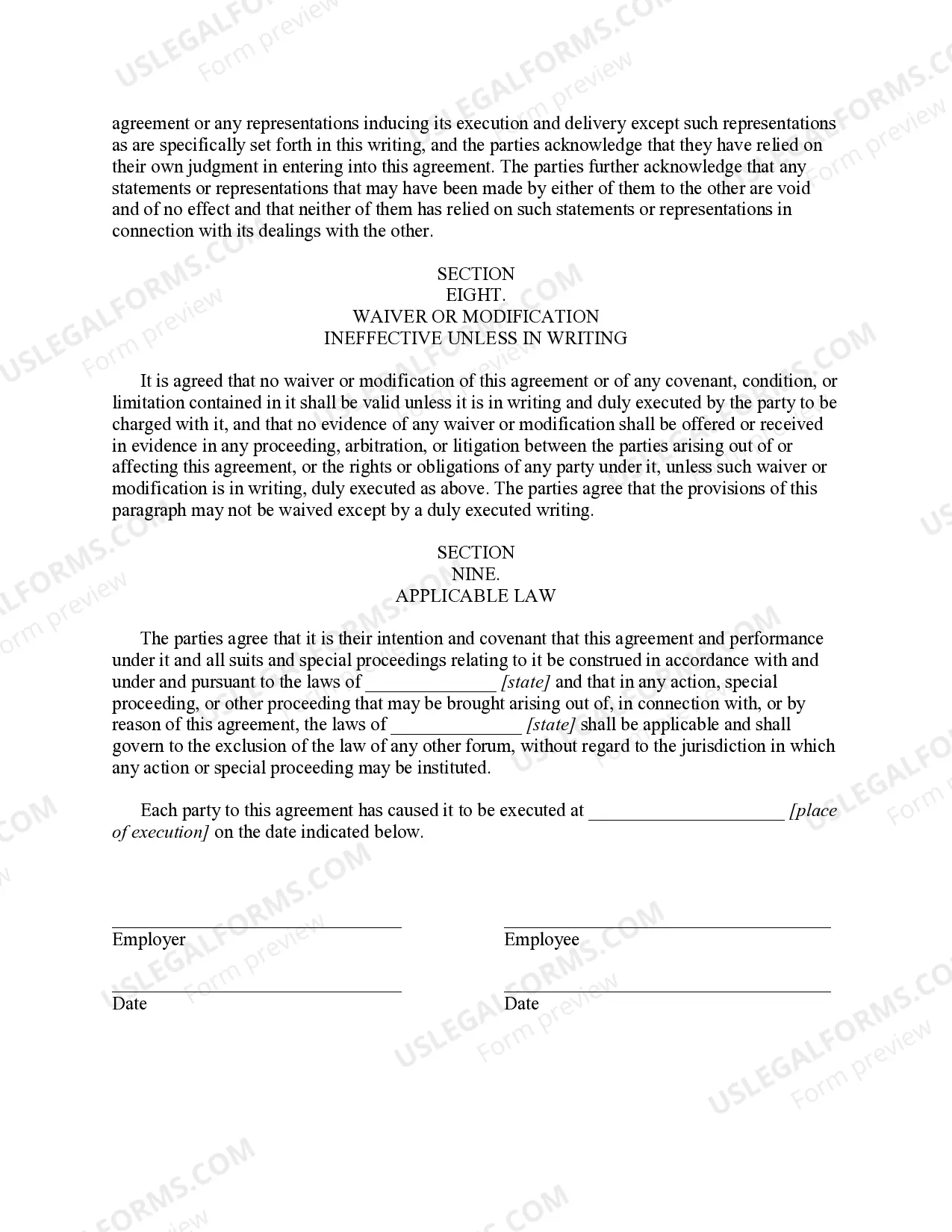 Preview Employment Agreement with a Residential Construction Manager - Field Supervisor