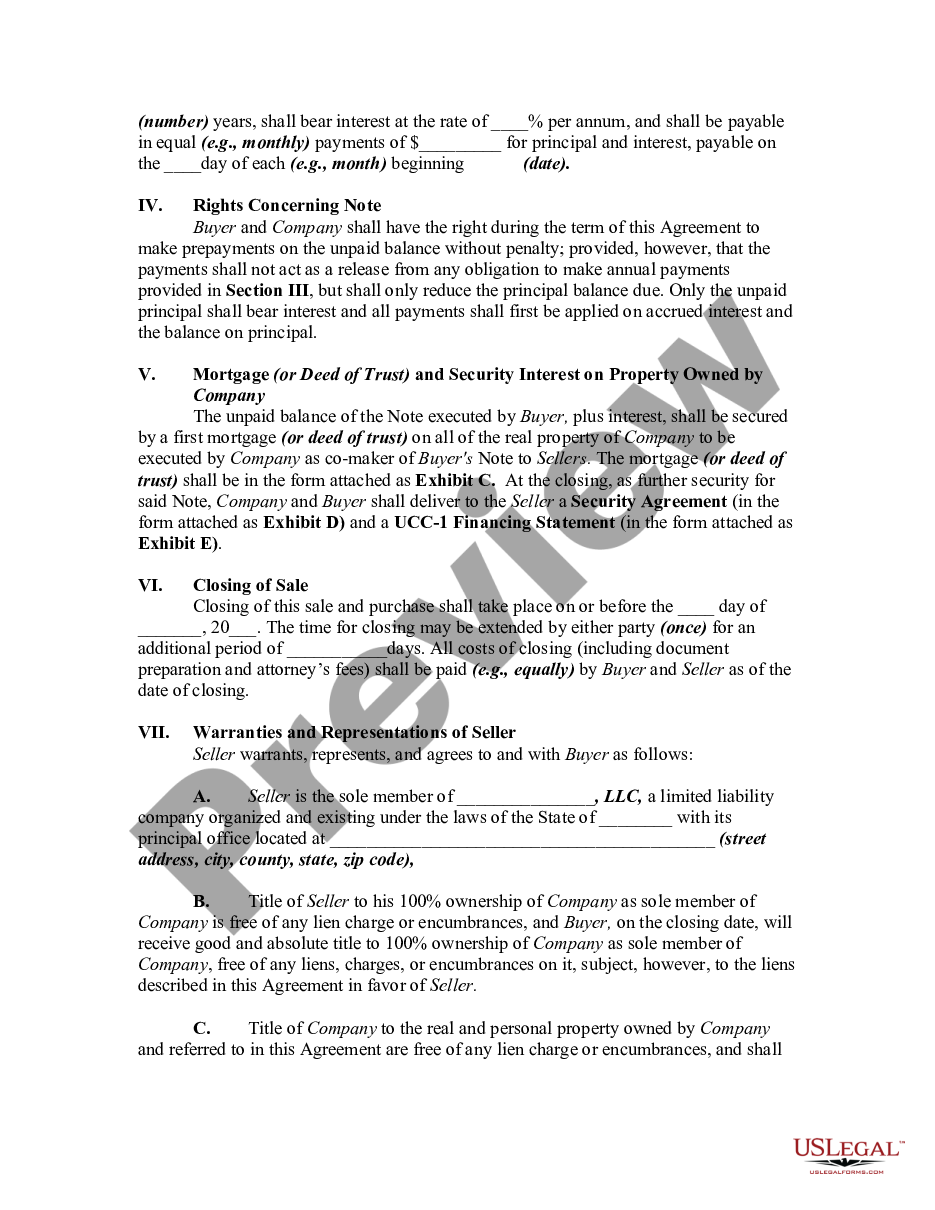 page 1 Agreement for Sale of all Rights, Title and Interest in Limited Liability Company LLC preview