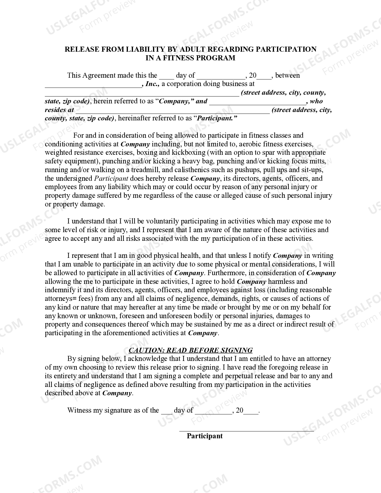 Indiana Liability Waiver For Fitness Class Waiver Fitness Class US
