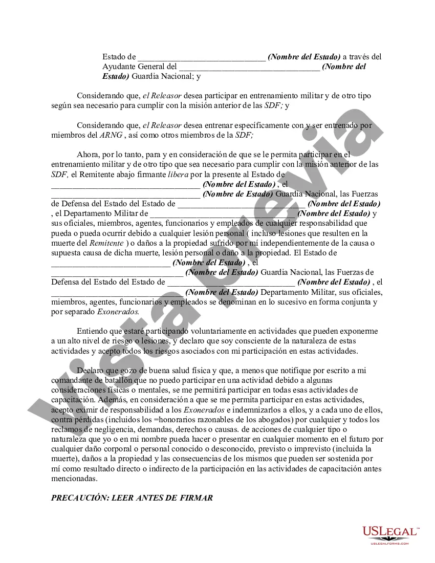 Preview Exención de responsabilidad por parte de los miembros de las Fuerzas de Defensa del Estado en relación con las actividades de formación con la Guardia Nacional