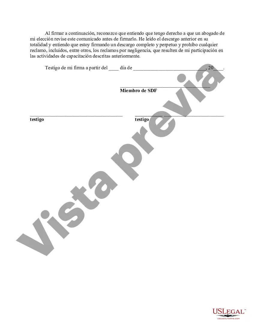 Preview Exención de responsabilidad por parte de los miembros de las Fuerzas de Defensa del Estado en relación con las actividades de formación con la Guardia Nacional