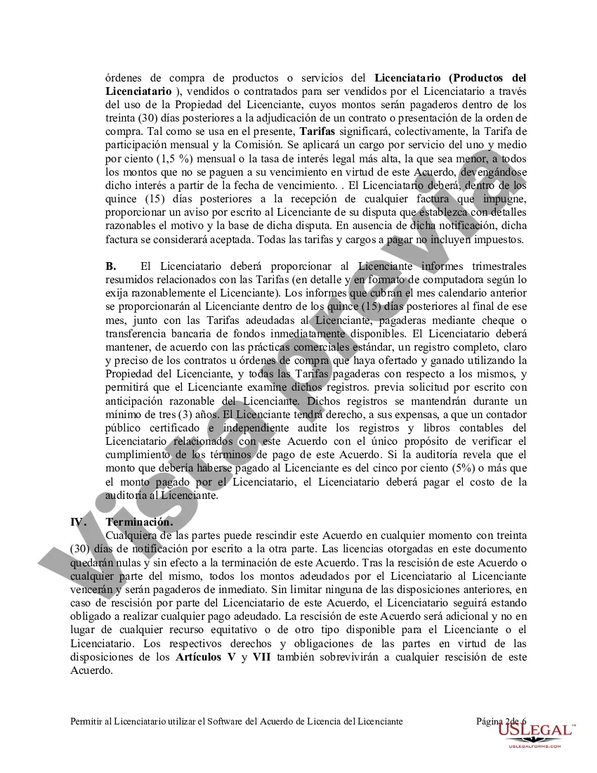 Preview Permitir al licenciatario utilizar el software del licenciante Acuerdo de licencia entre el licenciante y el licenciatario