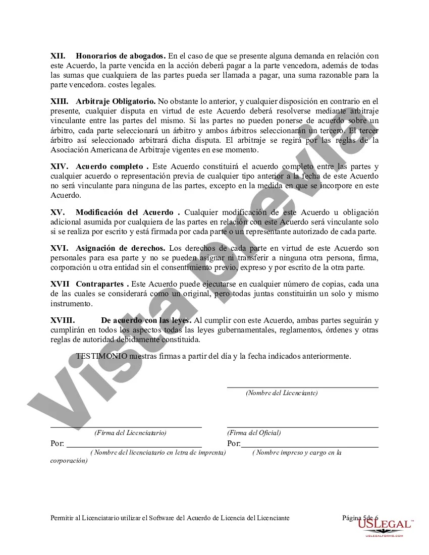 Preview Permitir al licenciatario utilizar el software del licenciante Acuerdo de licencia entre el licenciante y el licenciatario
