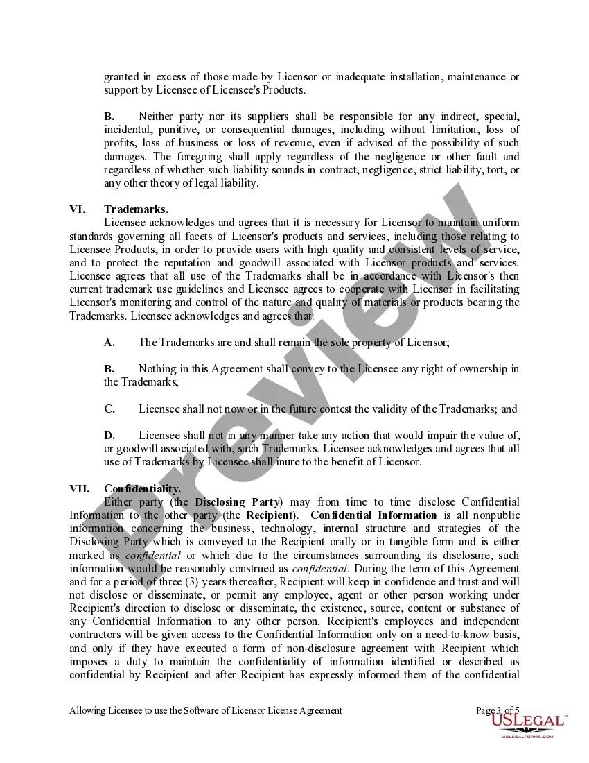 Preview Allowing Licensee to use the Software of Licensor License Agreement between Licensor and Licensee