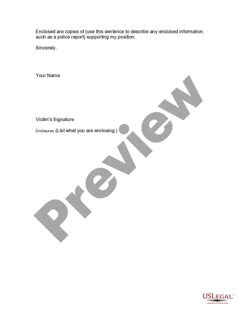 Preview Letter from Known Imposter to Creditor Accepting Responsibility for Accounts, Charges or Debits