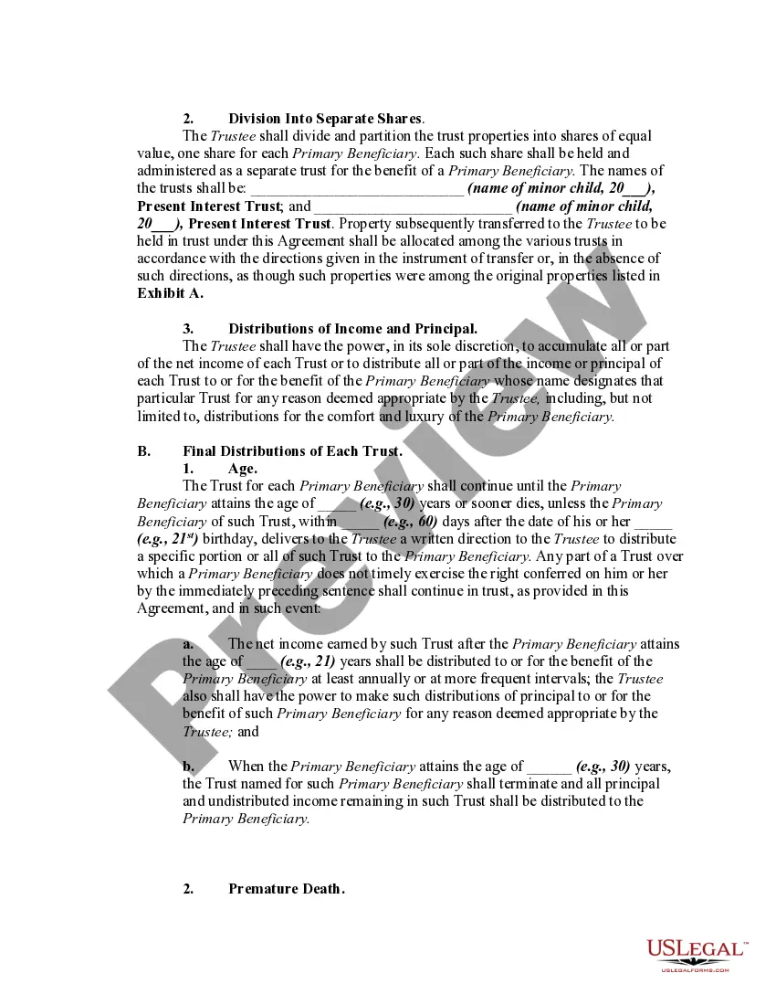Get Trust Agreement for Minors Qualifying for Annual Gift Tax Exclusion - Multiple Trusts for Children Preview Trust Agreement for Minors Qualifying for Annual Gift Tax Exclusion - Multiple Trusts for Children