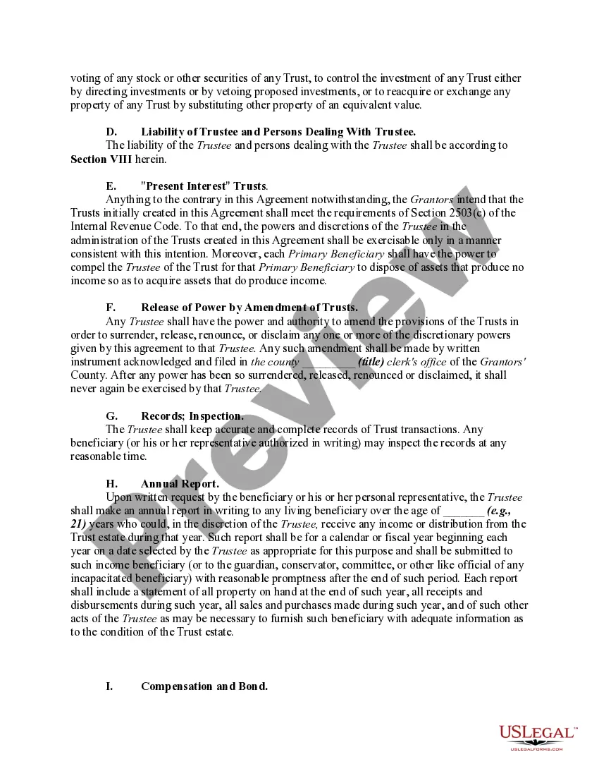 Get Trust Agreement for Minors Qualifying for Annual Gift Tax Exclusion - Multiple Trusts for Children Preview Trust Agreement for Minors Qualifying for Annual Gift Tax Exclusion - Multiple Trusts for Children
