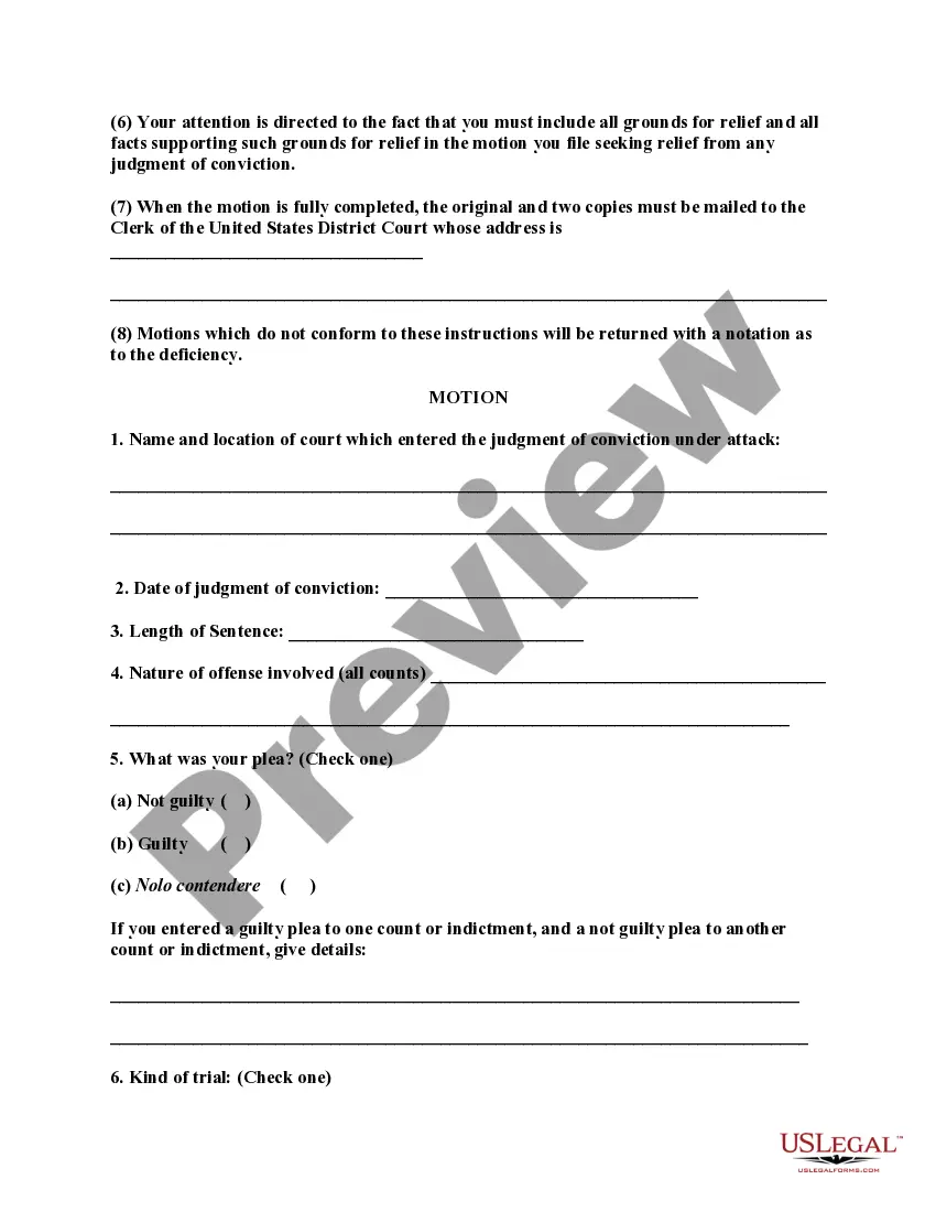 Get Motion to Vacate, Set Aside, or Correct Sentence by a Person in Federal Custody - With Instructions Preview Motion to Vacate, Set Aside, or Correct Sentence by a Person in Federal Custody - With Instructions
