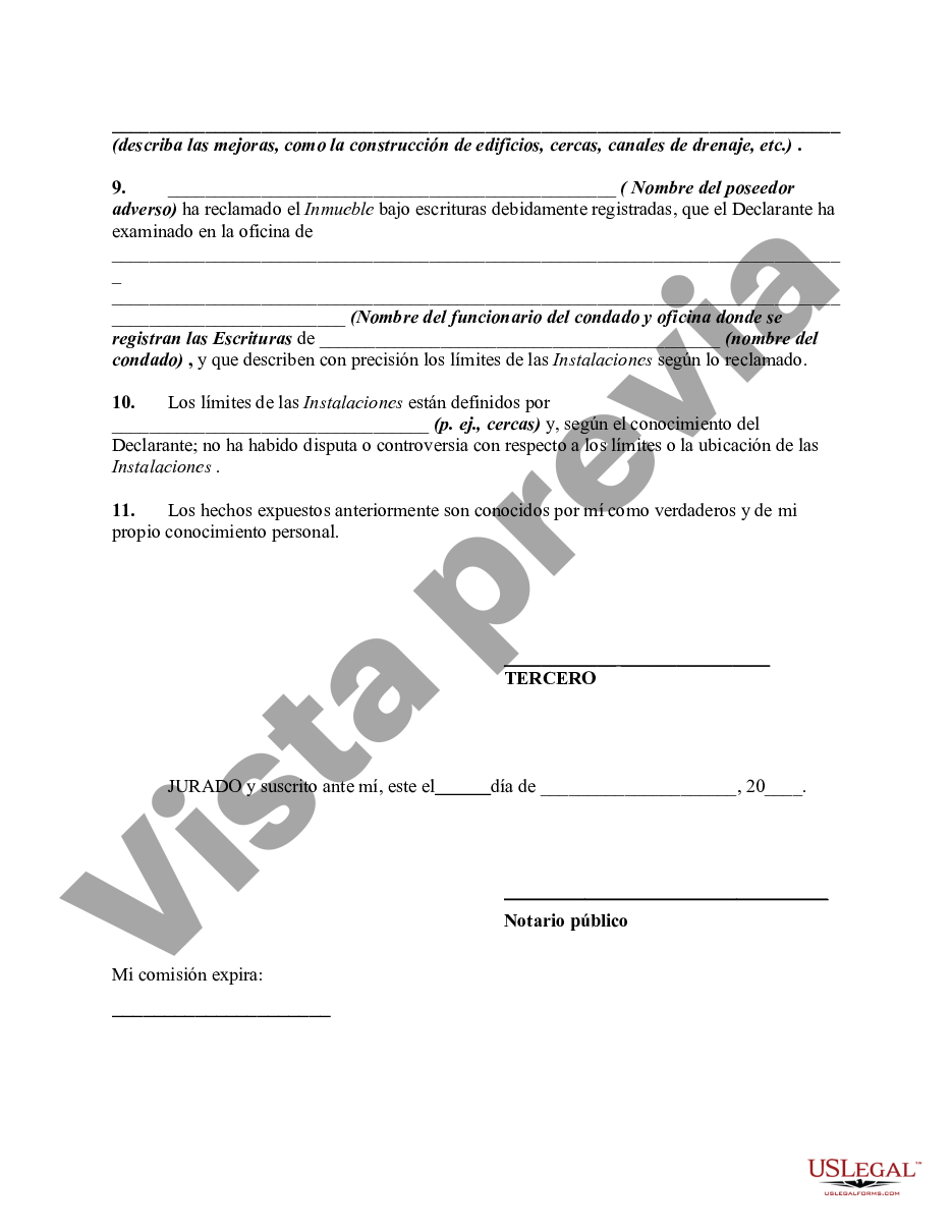 Miami Dade Florida Declaración Jurada En Apoyo Del Poseedor Adverso Por Parte De Un Tercero Que 0445