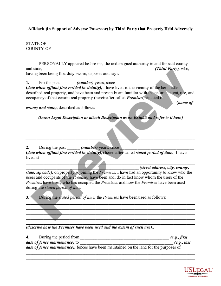 Affidavit Of Adverse Possession Form Affidavitform Ne 8558