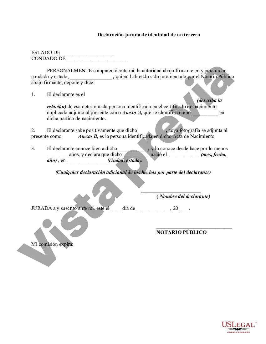 Preview Declaración jurada de identidad de un tercero