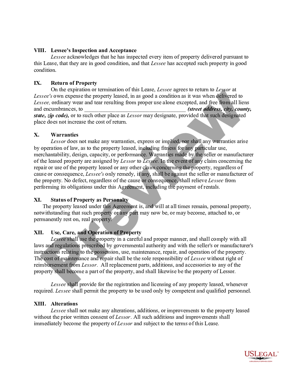 page 1 Personal Property Lease preview