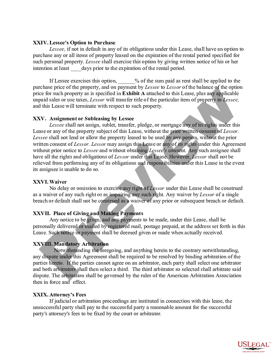 page 5 Personal Property Lease preview