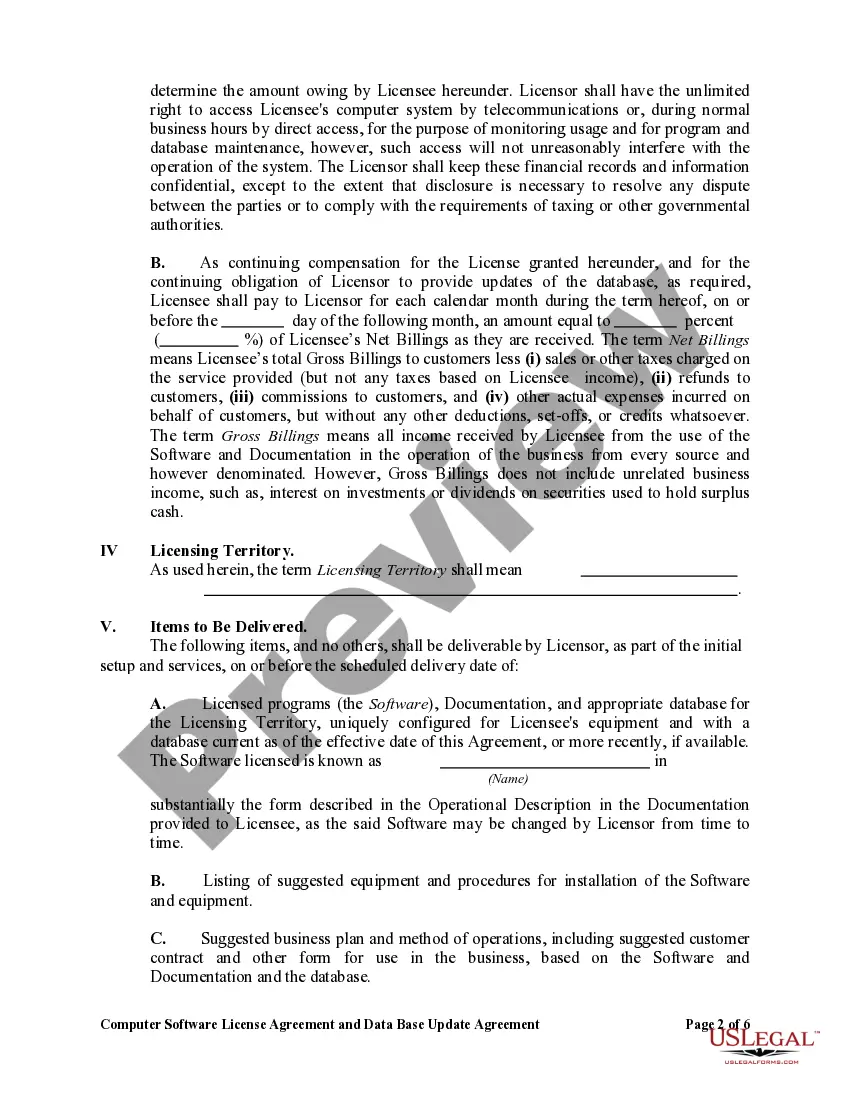 Get Computer Software License Agreement and Data Base Update Agreement Preview Computer Software License Agreement and Data Base Update Agreement