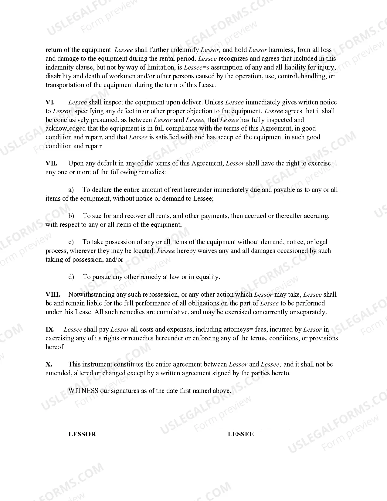 Preview Sound Equipment Rental Agreement - Lease