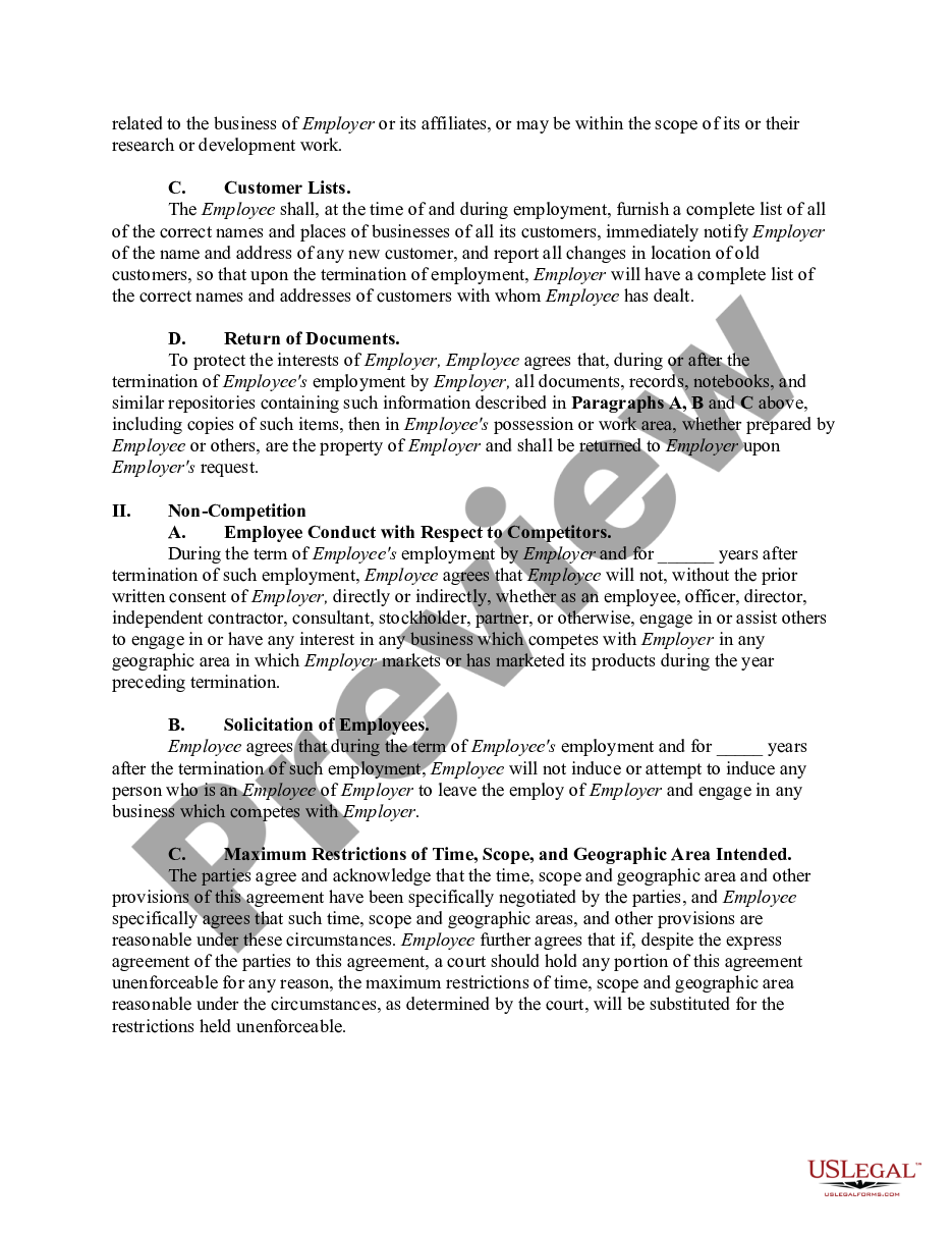 page 1 Confidentiality and Noncompetition Agreement Between Employer and Executive Recruiter preview