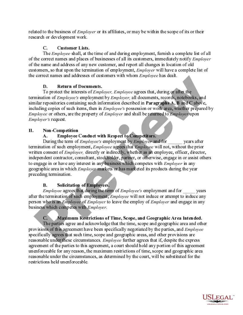 Preview Confidentiality and Noncompetition Agreement Between Employer and Executive Recruiter