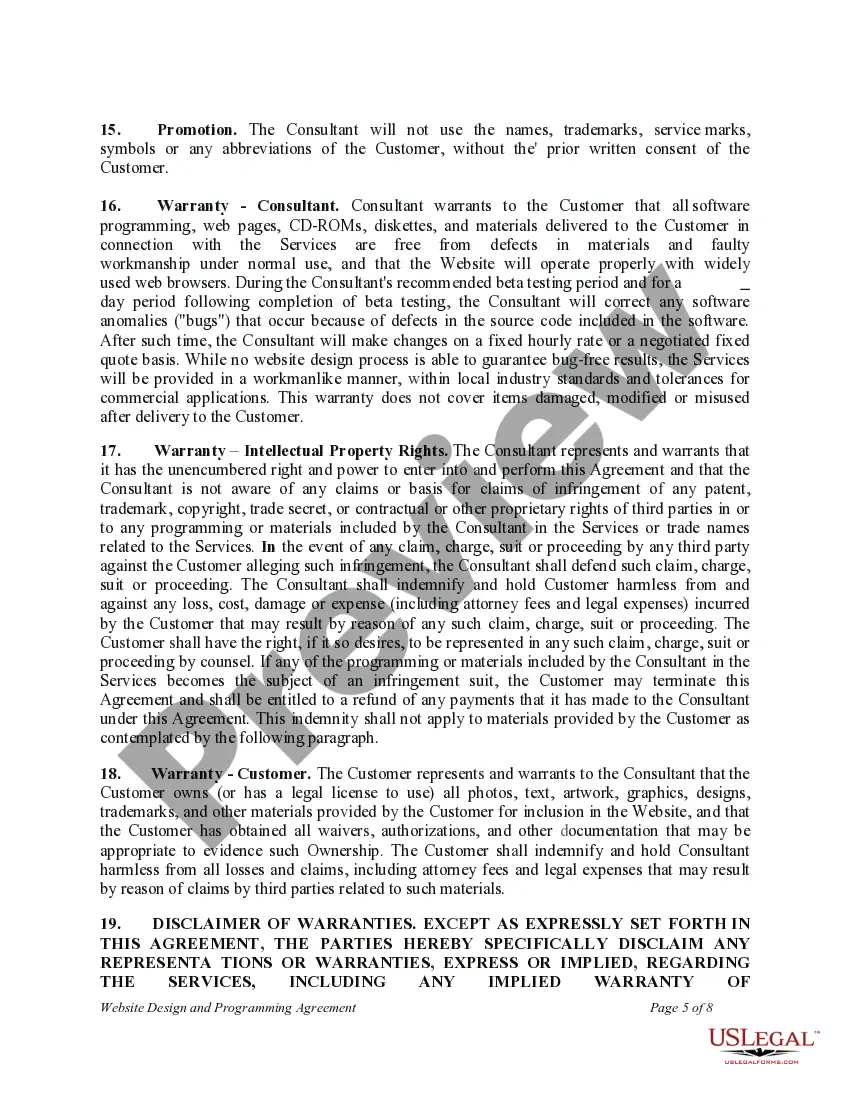 Preview Website Design and Programming Agreement