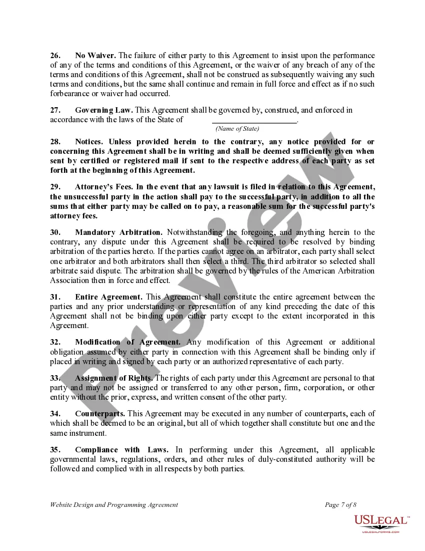 Preview Website Design and Programming Agreement