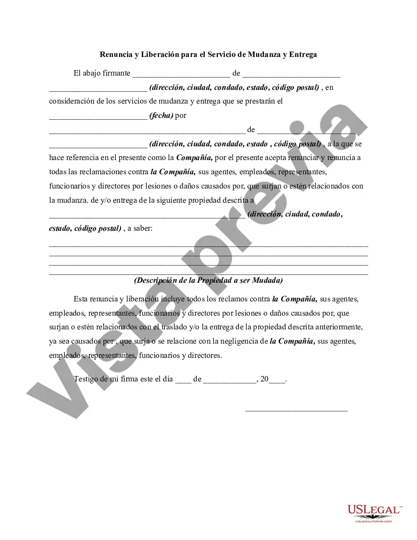 Preview Renuncia y Liberación para el Servicio de Mudanza y Entrega