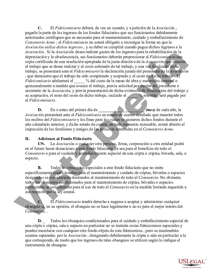 Preview Fondo fiduciario especial de obsequios de cementerio