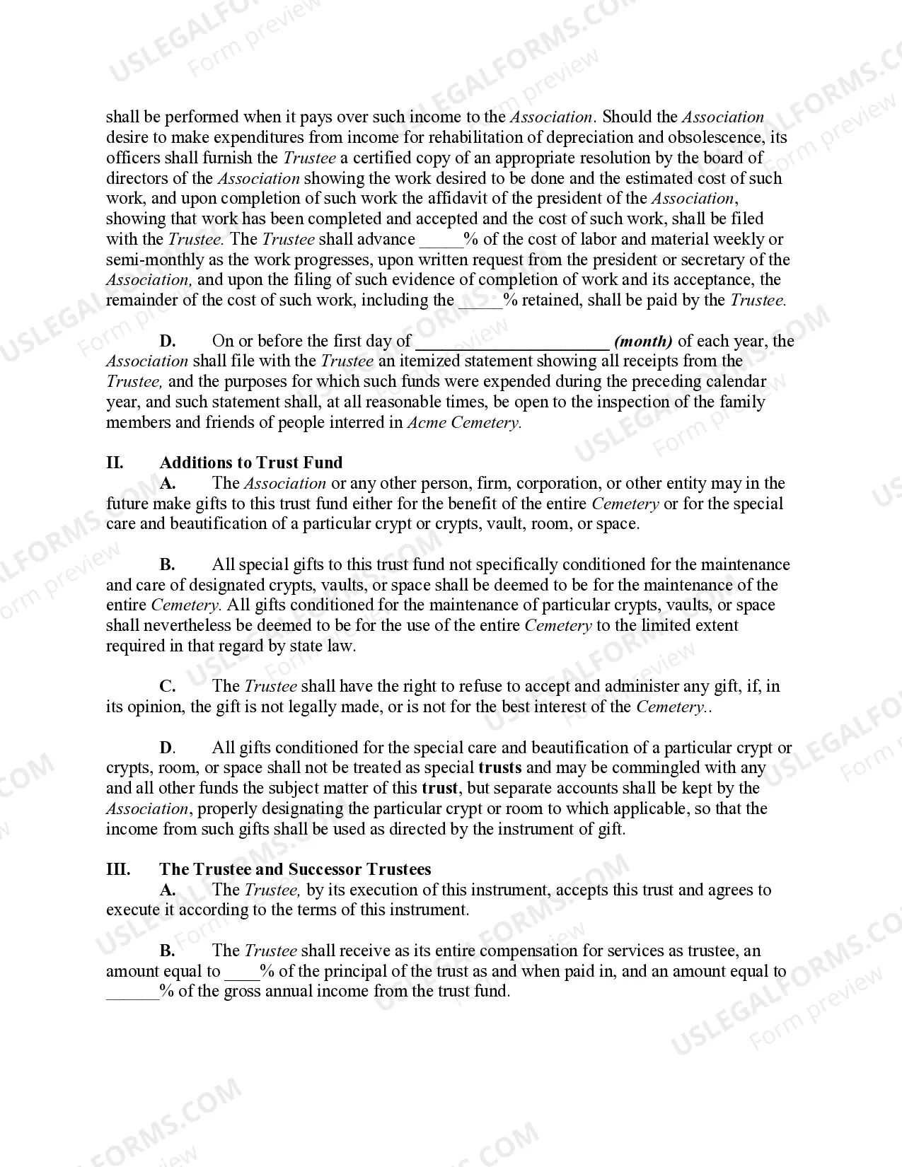 Preview Special Cemetery Gift Trust Fund