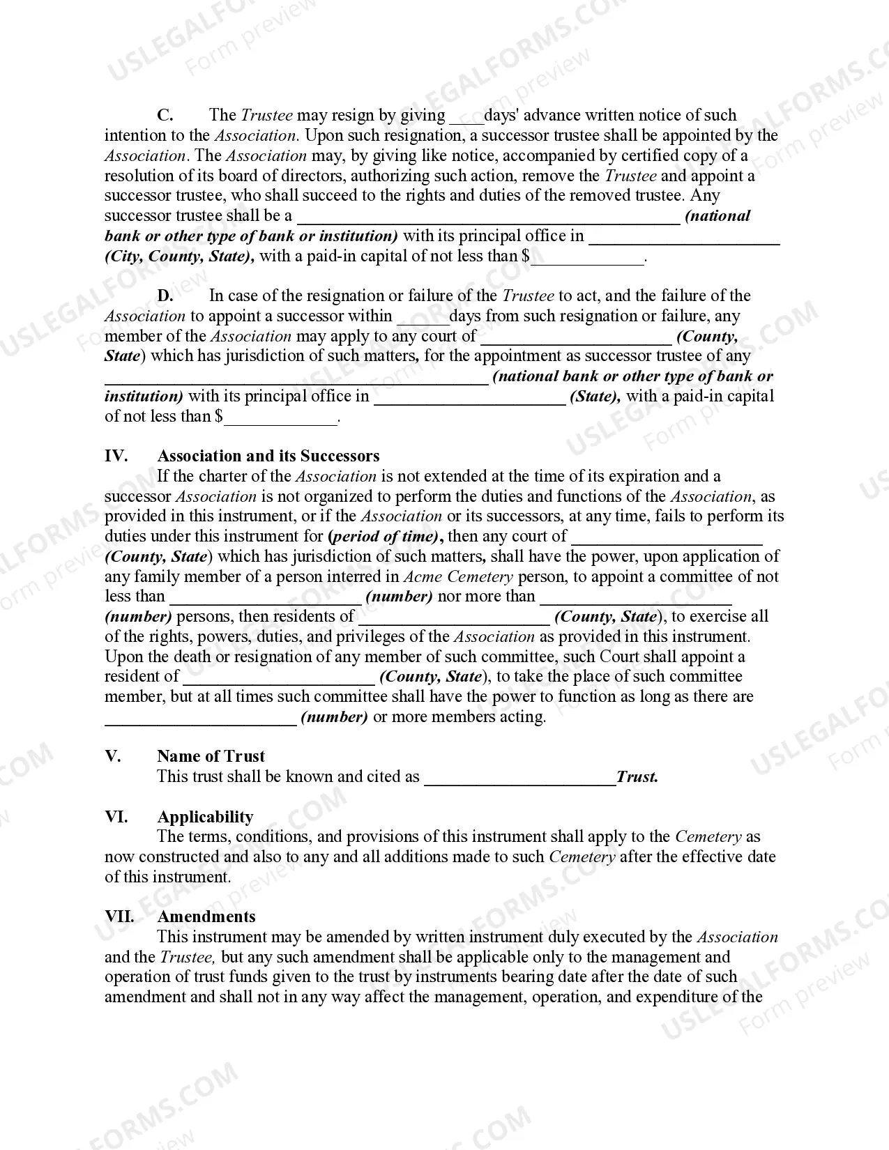 Preview Special Cemetery Gift Trust Fund