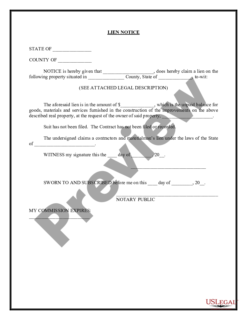 New Mexico Lien Notice Lien Notice Us Legal Forms 5046