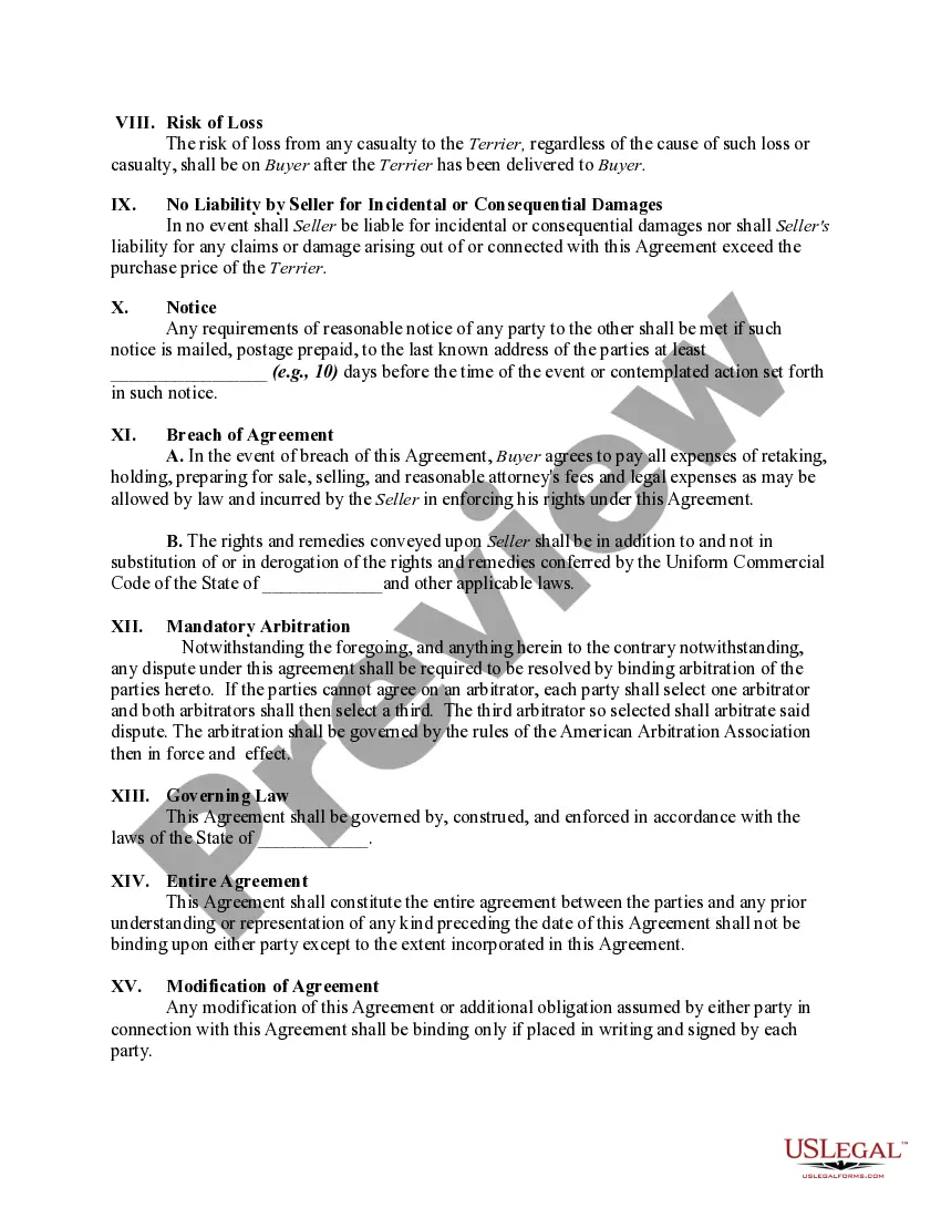 Get Contract of Sale and Security Agreement for Yorkshire Terrier Preview Contract of Sale and Security Agreement for Yorkshire Terrier