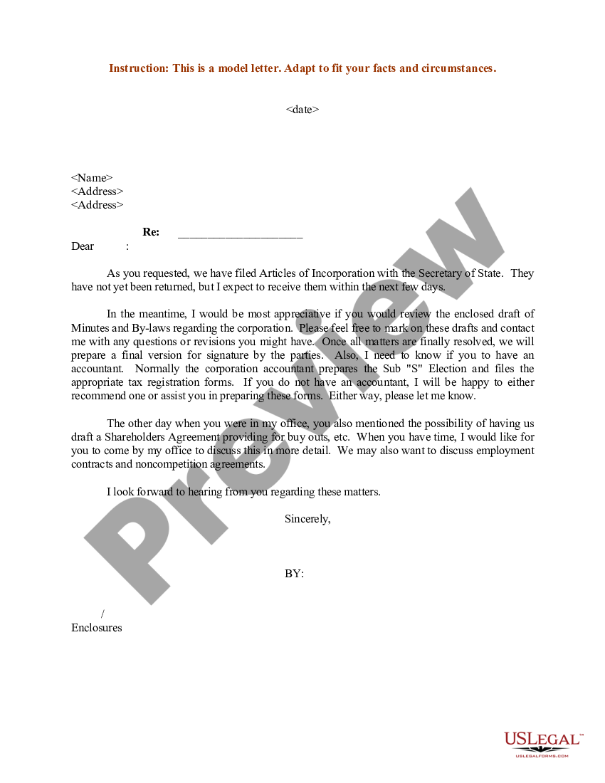 Sample Letter Notifying Client of Incorporation Status - Notifying ...