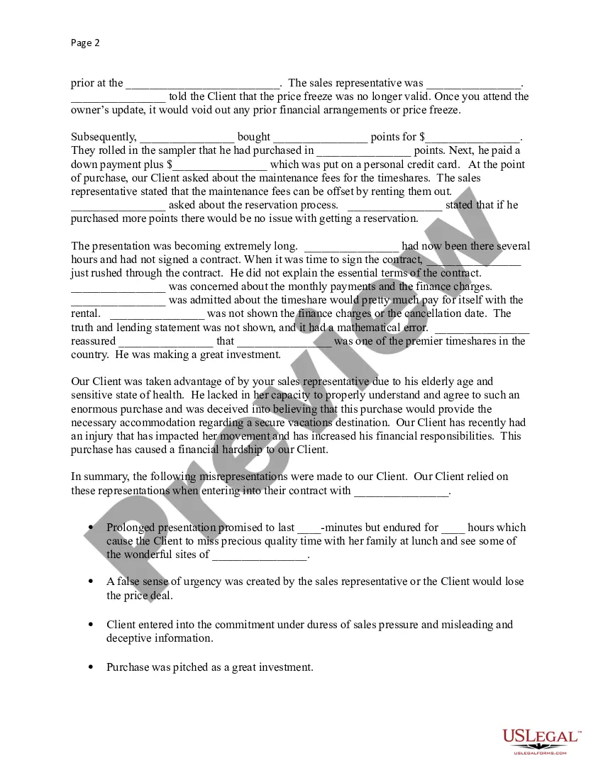 Get Demand Letter to Rescind Timeshare Contract Preview Demand Letter to Rescind Timeshare Contract
