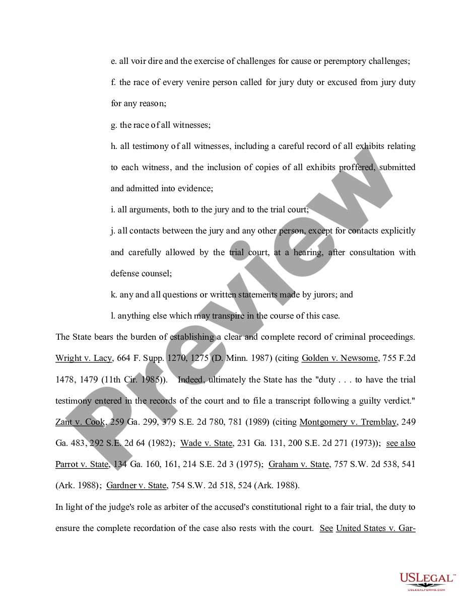 page 1 Motion for Complete Recordation for a Transcript of All Pretrial Proceedings and For A Daily Transcript of Specified Portions of the Evidence preview
