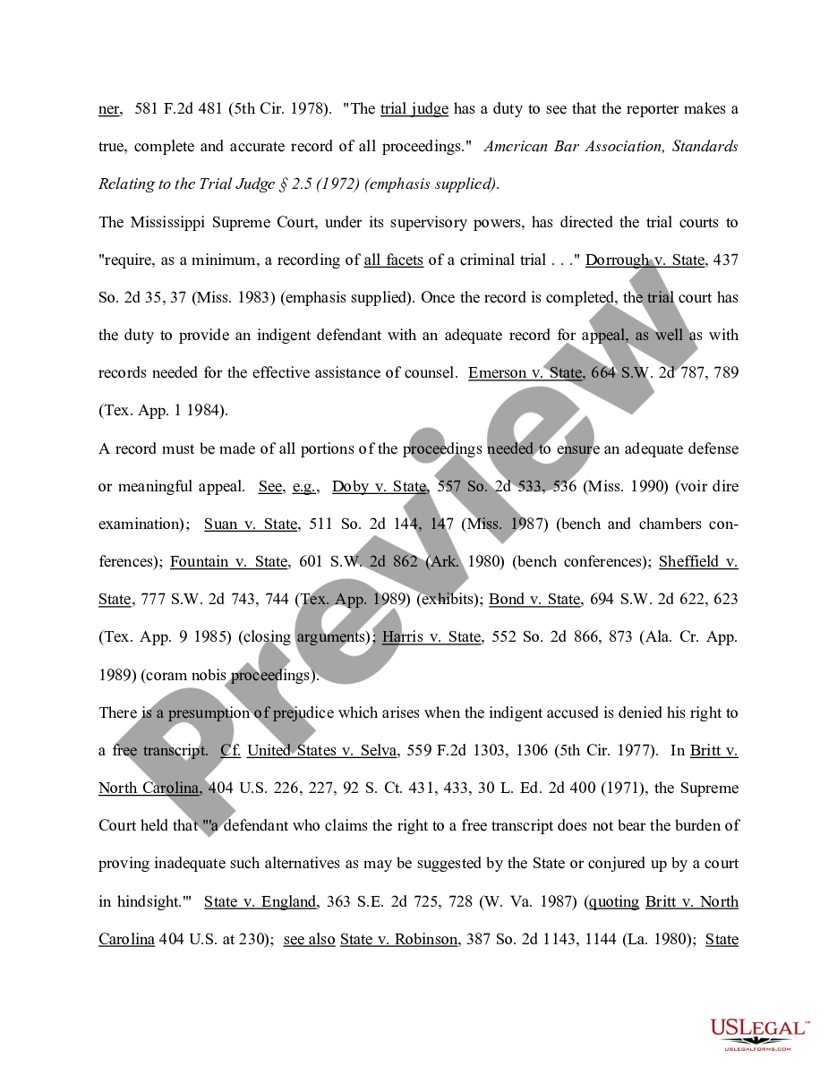 page 2 Motion for Complete Recordation for a Transcript of All Pretrial Proceedings and For A Daily Transcript of Specified Portions of the Evidence preview