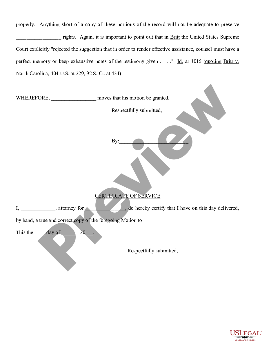 page 5 Motion for Complete Recordation for a Transcript of All Pretrial Proceedings and For A Daily Transcript of Specified Portions of the Evidence preview