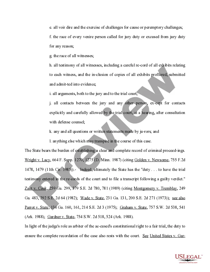Preview Motion for Complete Recordation for a Transcript of All Pretrial Proceedings and For A Daily Transcript of Specified Portions of the Evidence