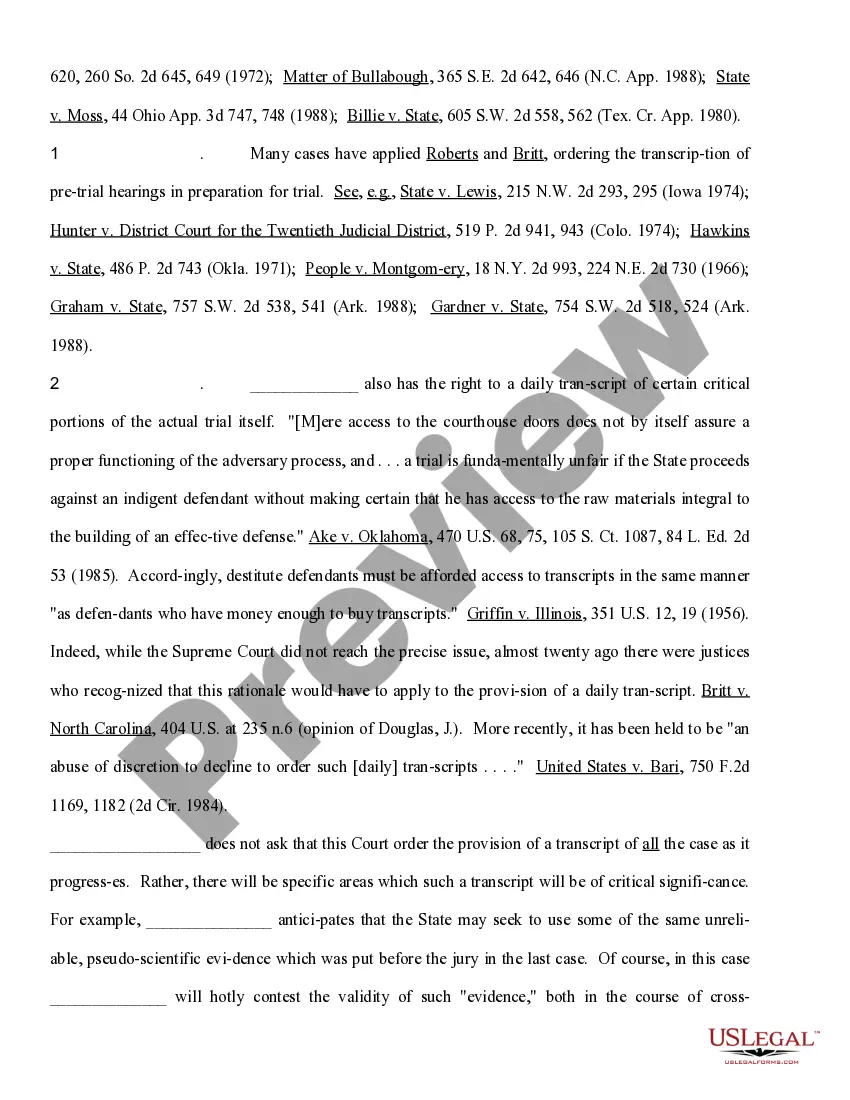 Preview Motion for Complete Recordation for a Transcript of All Pretrial Proceedings and For A Daily Transcript of Specified Portions of the Evidence