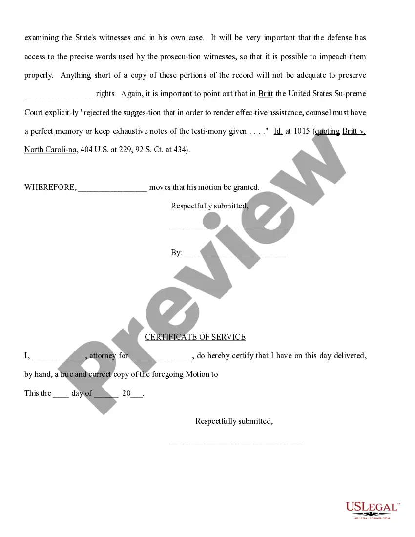 Preview Motion for Complete Recordation for a Transcript of All Pretrial Proceedings and For A Daily Transcript of Specified Portions of the Evidence
