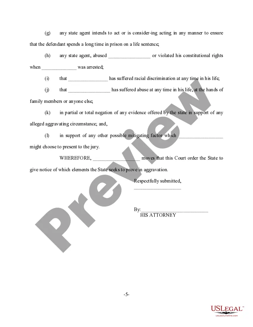 Get Demand for Notice of Aggravating and for Disclosure of Evidence Supporting Mitigating Circumstances Preview Demand for Notice of Aggravating and for Disclosure of Evidence Supporting Mitigating Circumstances