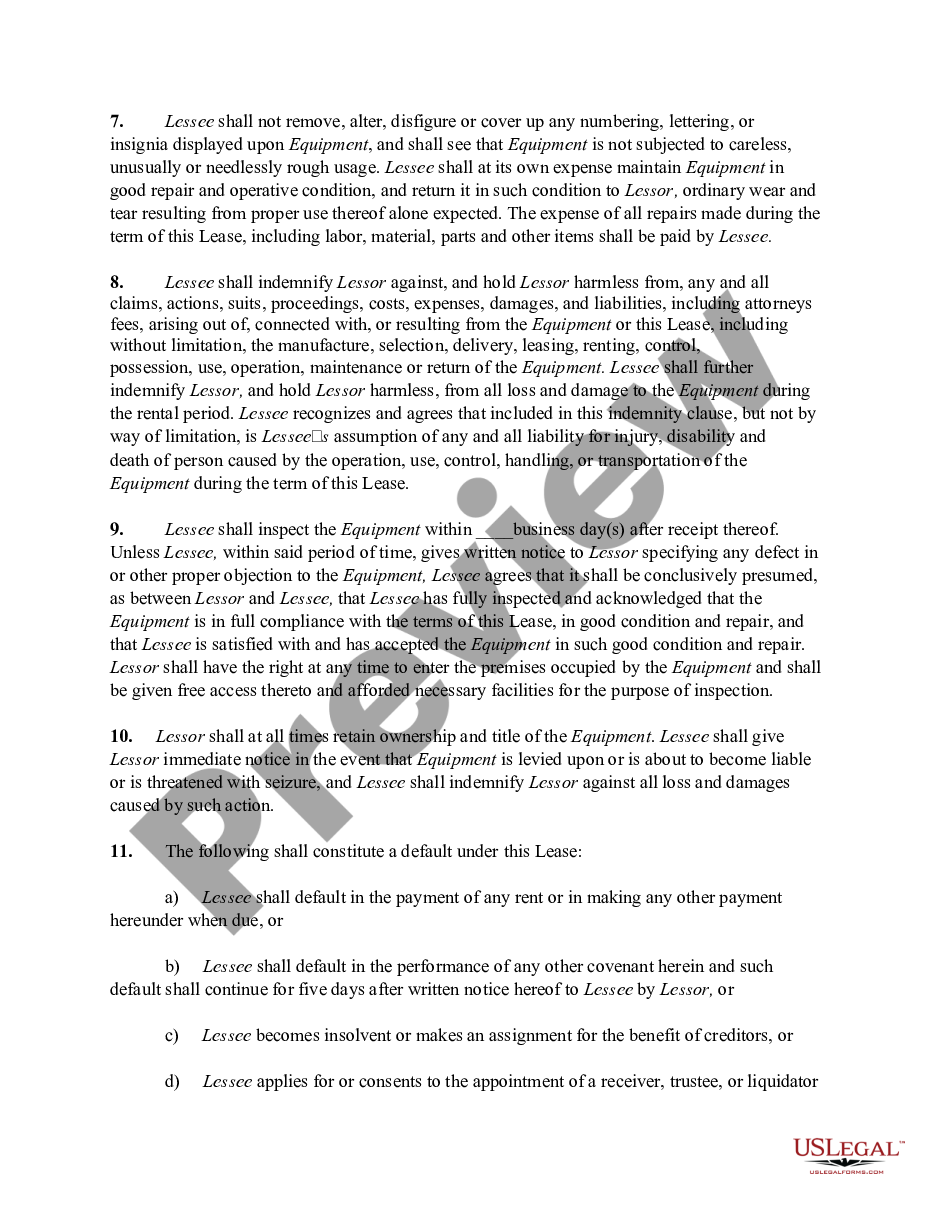 page 1 Lease of Fitness Equipment Agreement preview