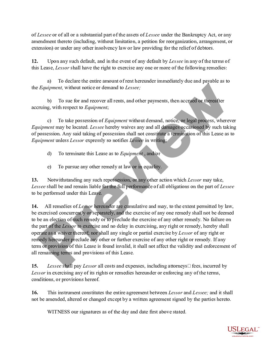 page 2 Lease of Fitness Equipment Agreement preview