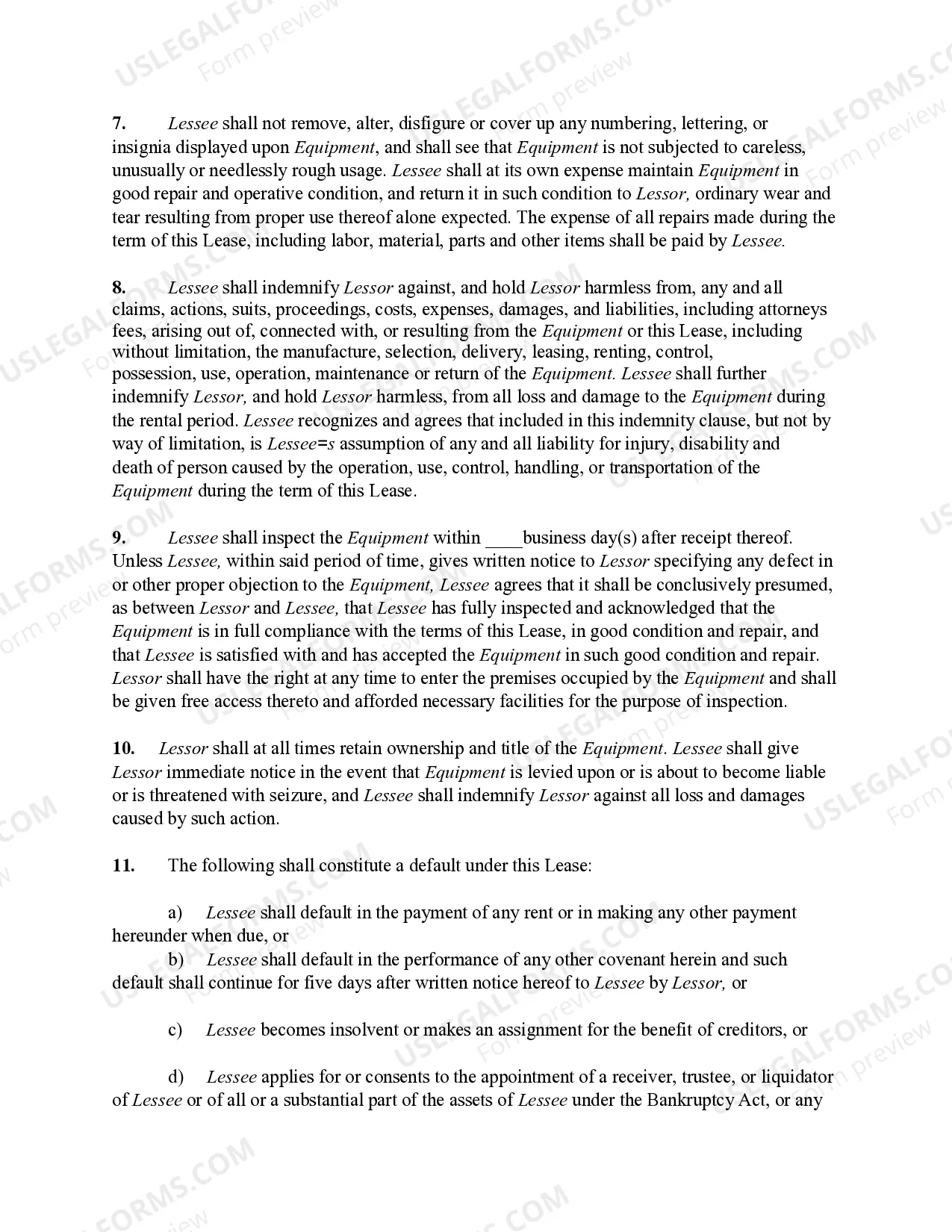 Preview Lease of Fitness Equipment Agreement