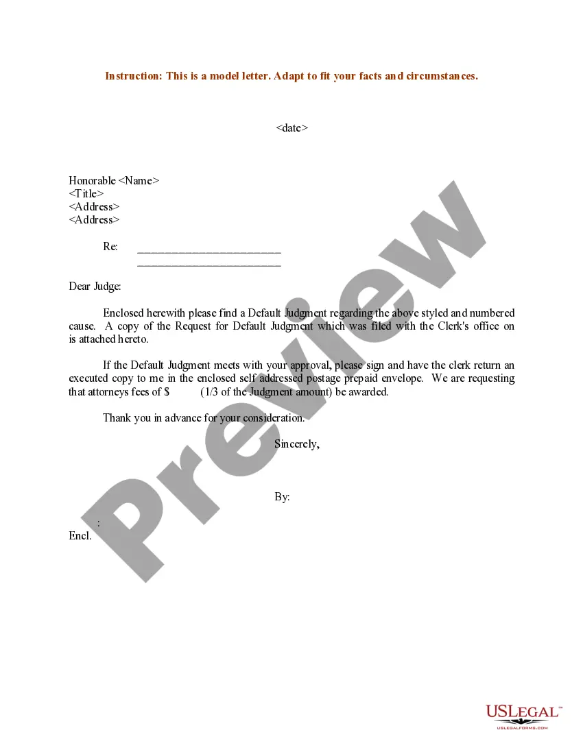 Preview Sample Letter to Judge submitting Default Judgment