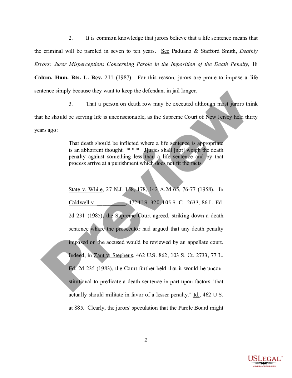 page 1 Motion to Bar Prejudicial and Inaccurate Speculation Concerning Defendant's Possible Eligibility for Parole preview