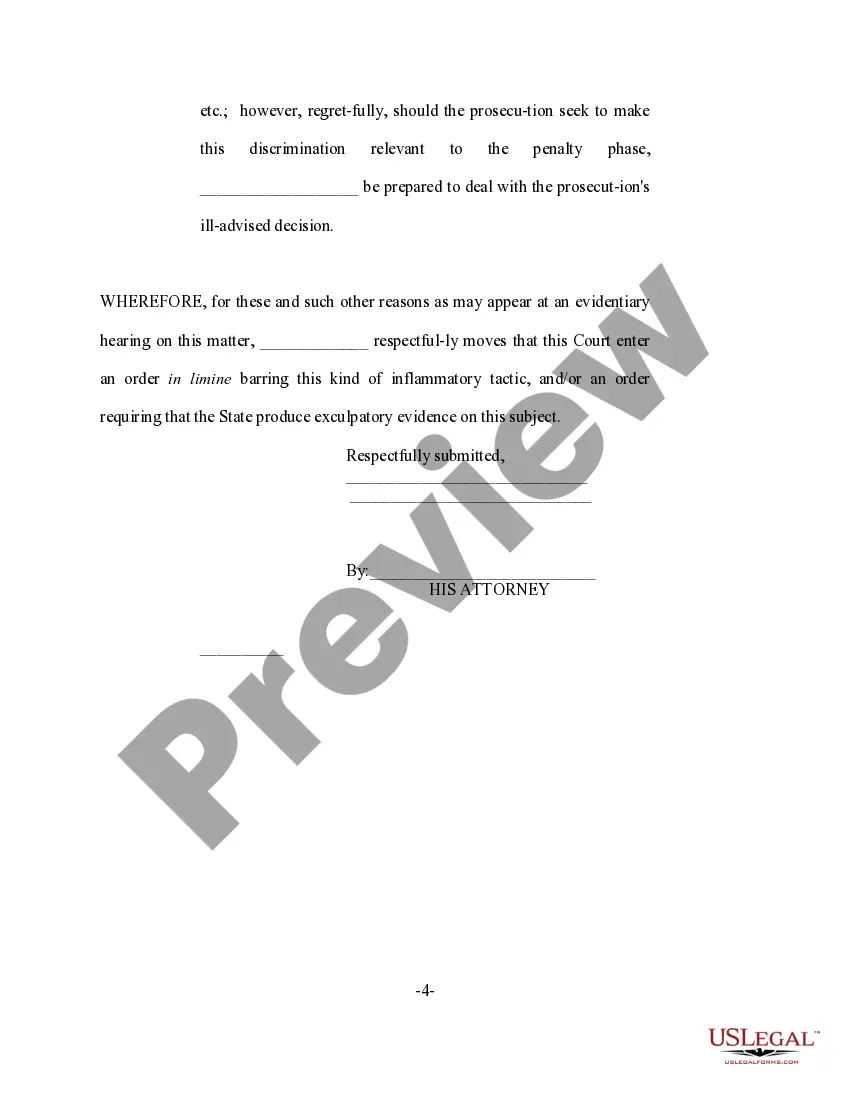 Get Motion to Bar Admission of Inflammatory and Prejudicial Matters Concerning the Victim Preview Motion to Bar Admission of Inflammatory and Prejudicial Matters Concerning the Victim