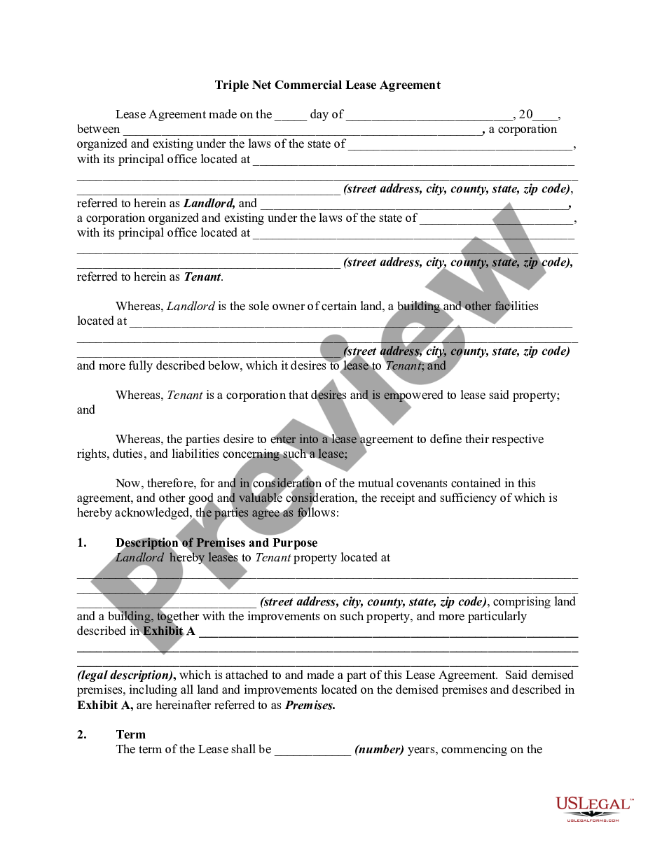 page 0 Triple Net Commercial Lease Agreement - Real Estate Rental preview