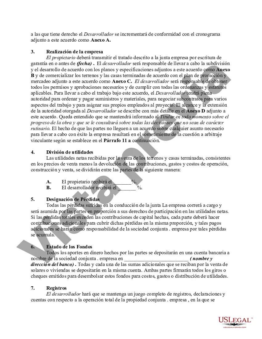 Preview Acuerdo de empresa conjunta para desarrollar y vender bienes inmuebles residenciales
